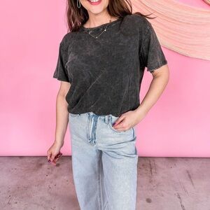 NWOT Zenana Black Acid Wash Tee Size Medium
